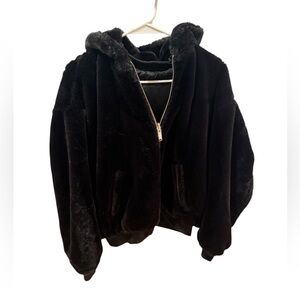 Reversible faux fur & satin Zara zip hooded jacket